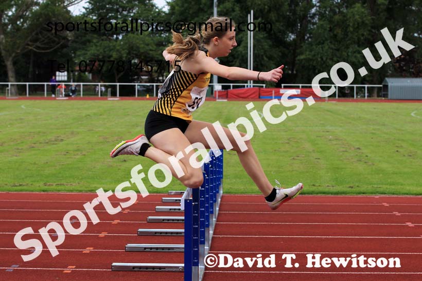 Womens under-17s 300 metes hurdles, 2023 Northern Under-13s, Under-15s and Under-17s, Middlesbrough.  Photo: David T. Hewitson/Sports for All Pics